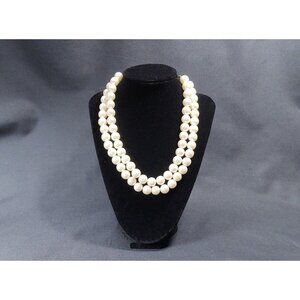 Double Strand Faux Pearl Necklace w/Gold Tone Metal Chain and Clasp, 17 inches